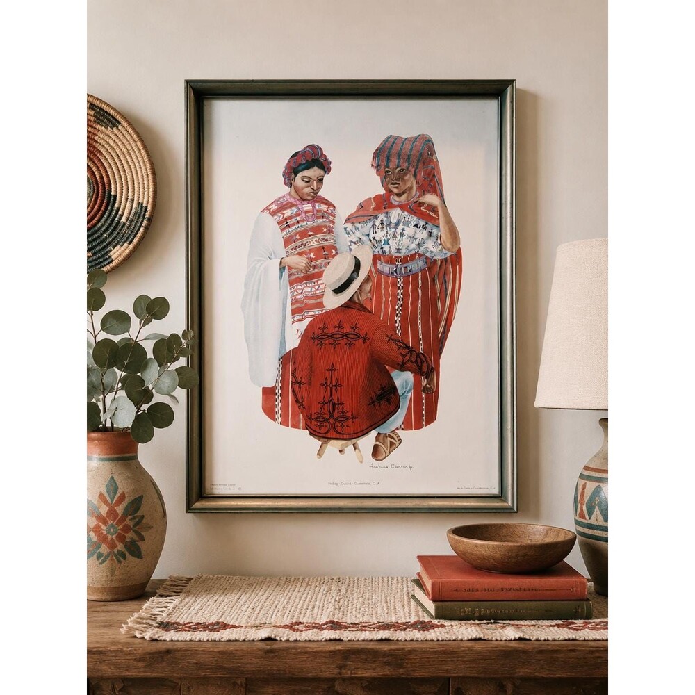 Vintage Frederick Crocker Jr. Guatemala Lithograph Print Nebaj Quiché Framed 18"